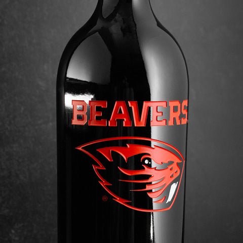 Oregon State Beavers Logo Etched Wine