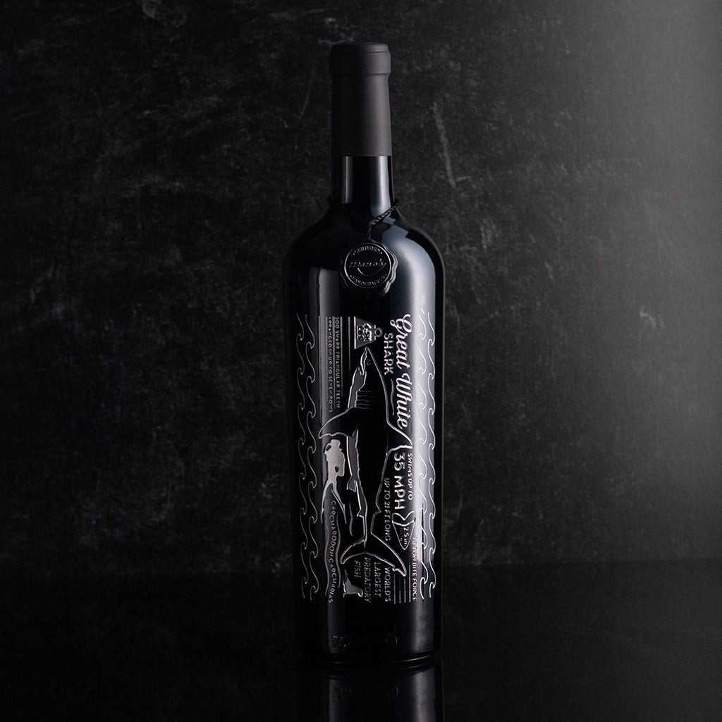 Great White Facts Etched Wine Bottle