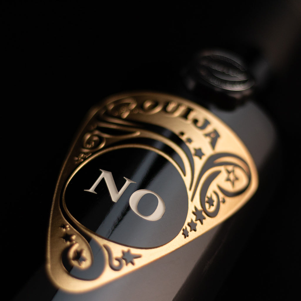 Ouija "No" Planchette Custom Etched Wine Bottle