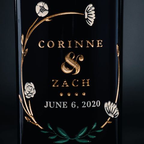 Wedding Floral Circle Custom Etched Wine