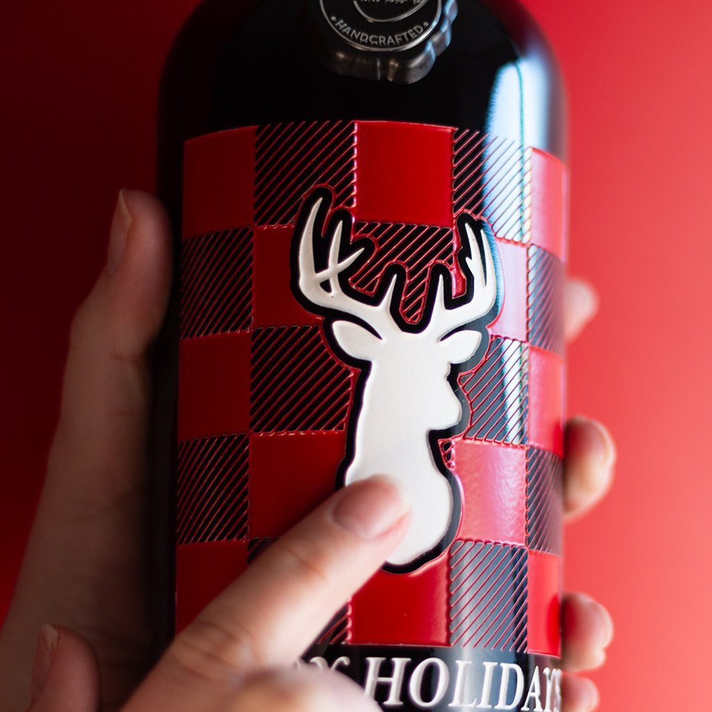 Happy Holidays Buffalo Plaid Custom Text Etched Wine