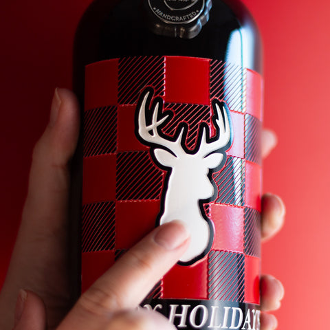 Happy Holidays Buffalo Plaid Custom Text Etched Wine