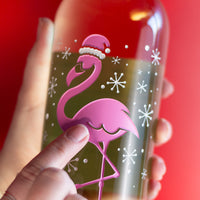 Christmas Flamingo Custom Text Etched Wine