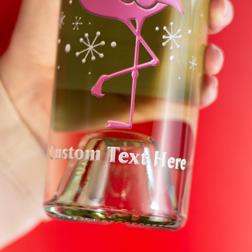 Christmas Flamingo Custom Text Etched Wine