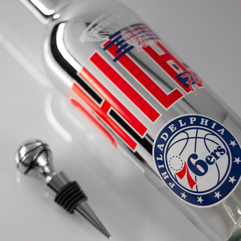 Philadelphia 76ers specialty metallic display wine bottle and basketball wine bottle topper