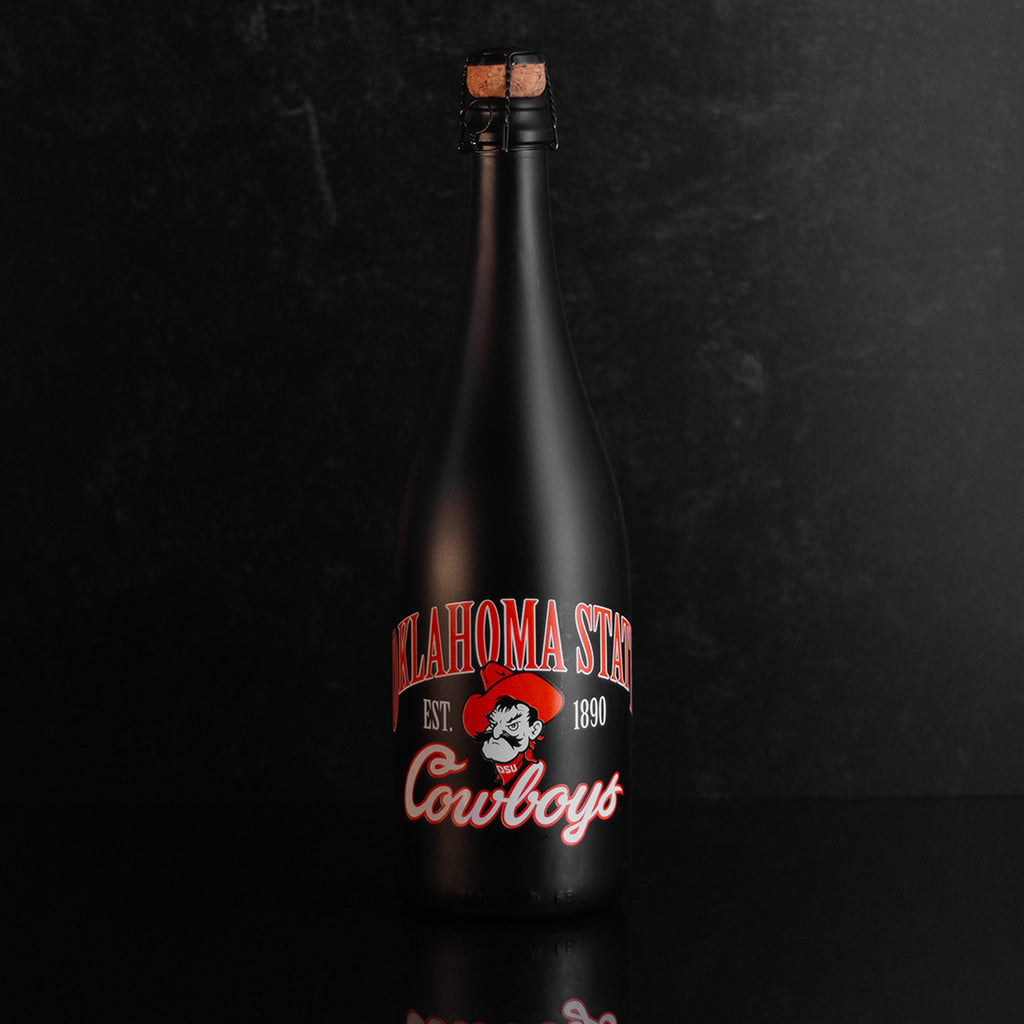 Close up of Oklahoma State University Cowboys Matte Black Bubbly included in Oklahoma State University 3 Pack