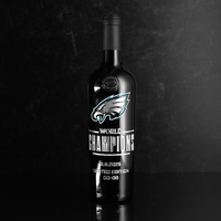 Order the Philadelphia Eagles 2024 World Champions hand etched red wine bottle from Mano's Wine