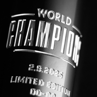 Close up of cabernet sauvignon bottle with etched text World Champions, 2.9.2025, Limited Edition for the Philadelphia Eagles Logo Etched Wine