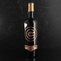 Chicago Cubs Gold Reserve Etched Wine bottle dipped in gold wax