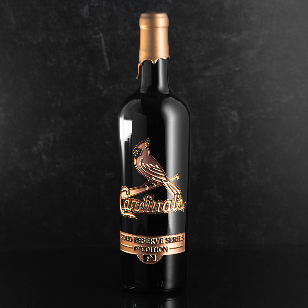 St. Louis Cardinals Gold Reserve Etched Wine Bottle from Mano's Wine