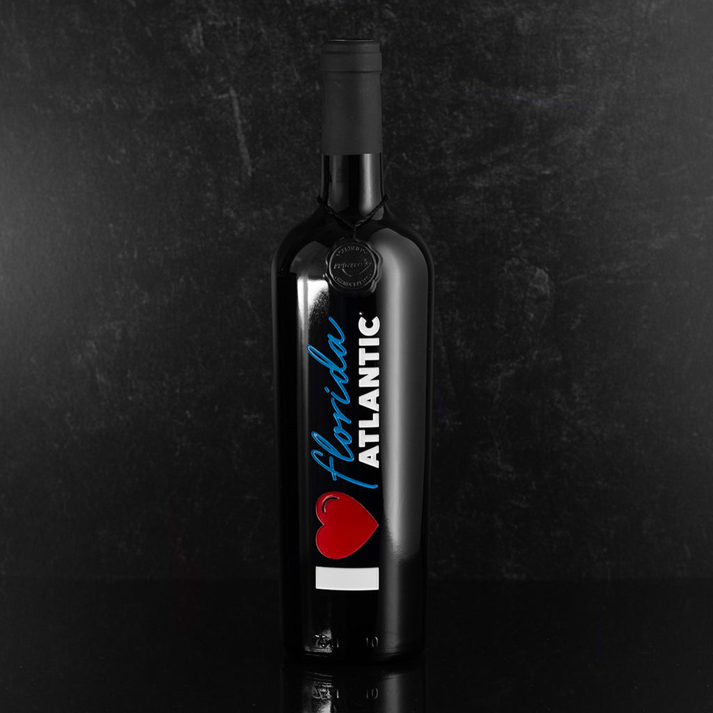 Order the I Heart Florida Atlantic University etched wine bottle from Mano's Wine