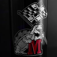 Close up view of the Mano's Wine University of Maryland Custom Name etched wine bottle