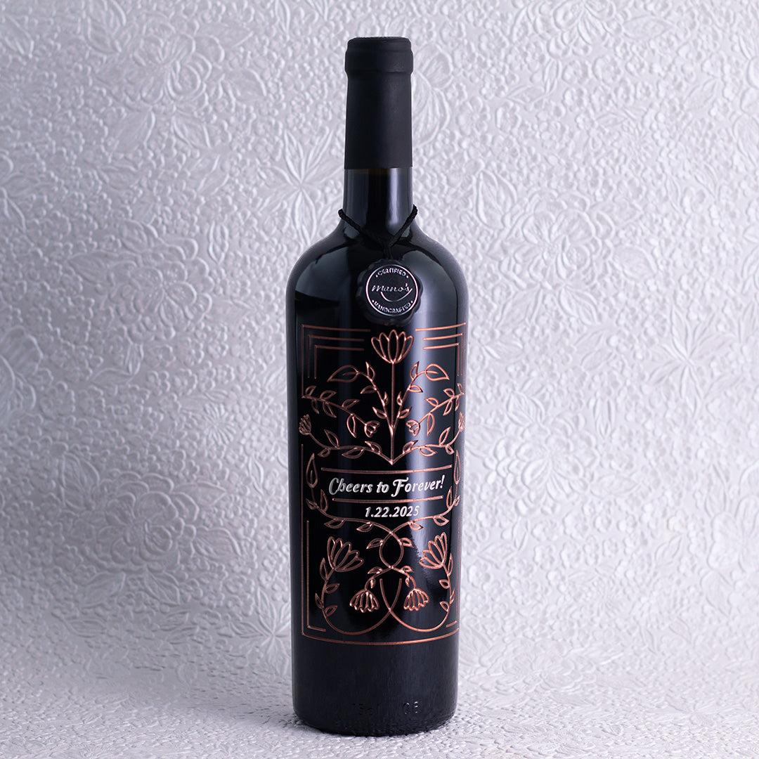 Copper Custom Frame Etched Wine Bottle – Mano's Wine