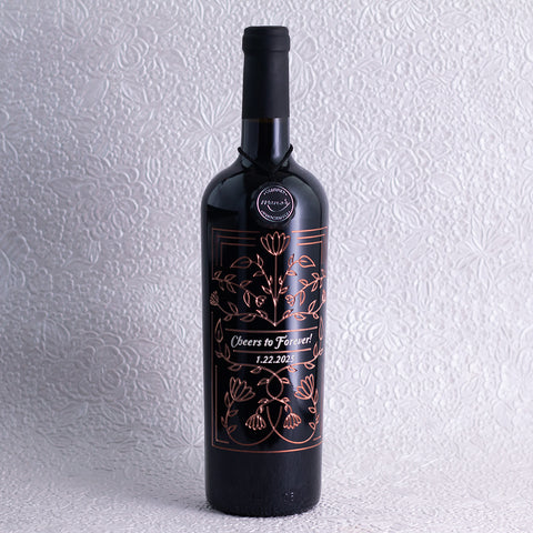 Copper Custom Frame Etched Wine Bottle