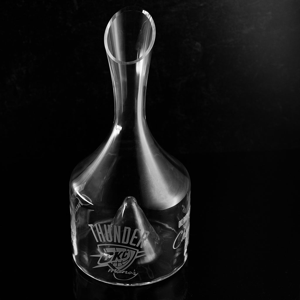 Mano's Wine selling OKC Thunder 2025 Champions decanter glass for wine and spirits