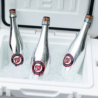 Three Mano's Wine bottles of Washington Nationals bubbly wine on ice in a YETI cooler