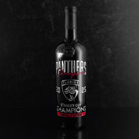 Order the limited edition Florida Panthers 2025 Stanley Cup Champions wine bottle from Mano's Wine