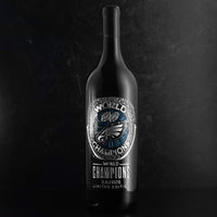 Bottle with Philadelphia Eagles 2024 World Champions etched on a 3L bottle of cabernet sauvignon wine