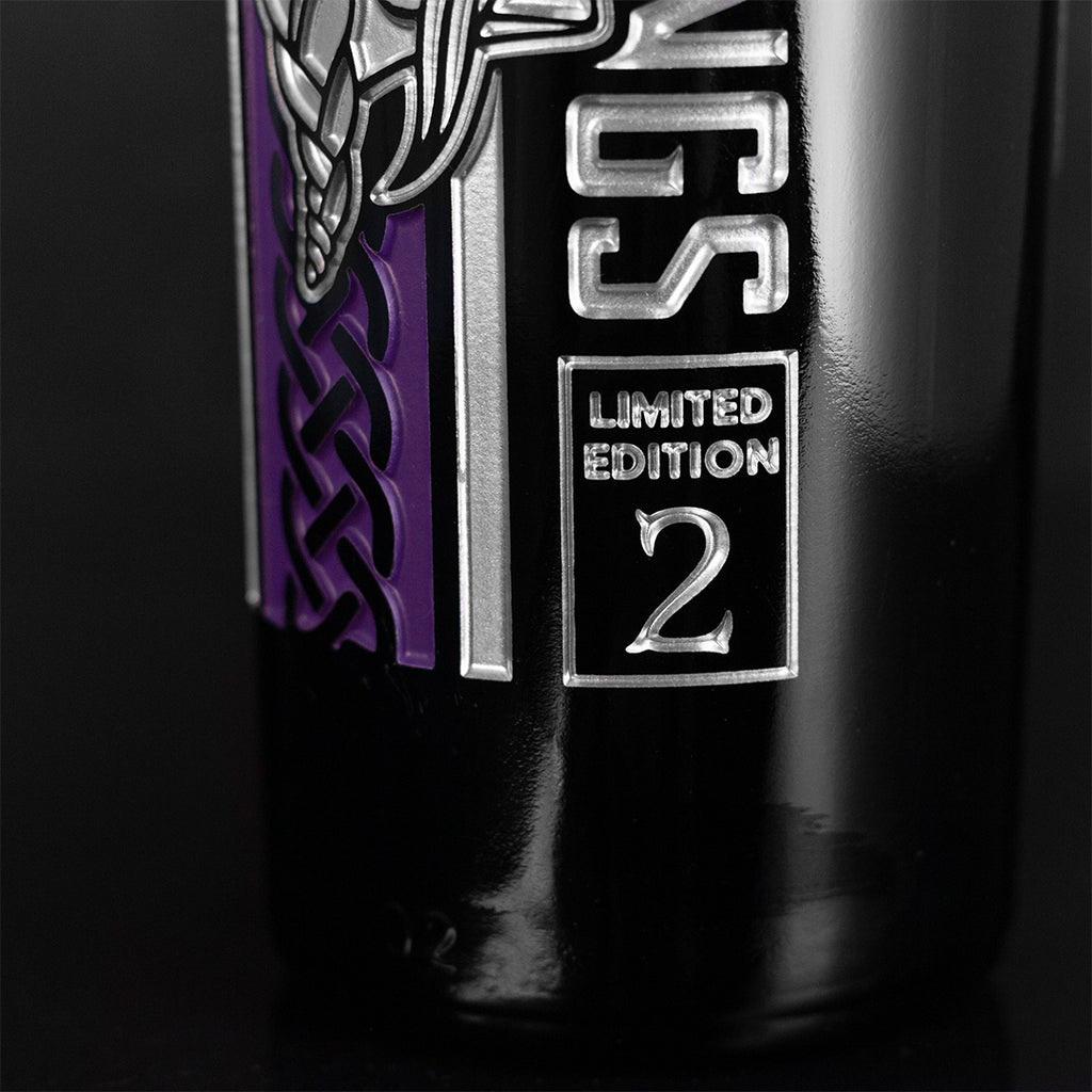 Close up of the Limited Edition 2 bottle of Minnesota Vikings cabernet sauvignon etched wine from Mano's Wine