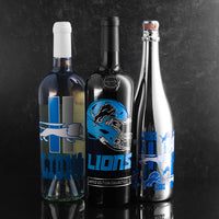 Collect these three Detroit Lions etched wine bottles from Mano's Wine