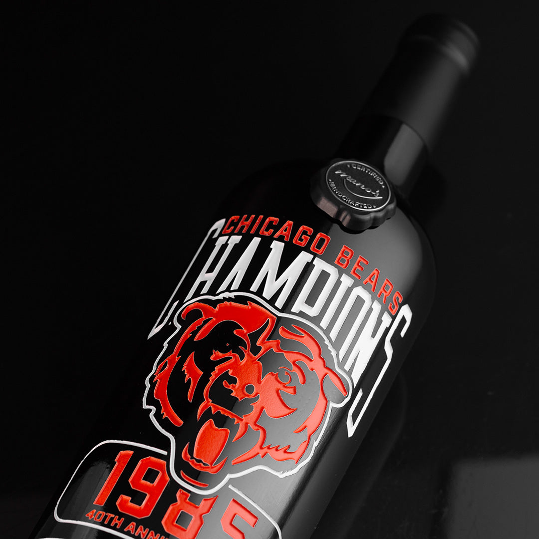 Chicago Bears 1985 Championship 40th Anniversary Etched Wine