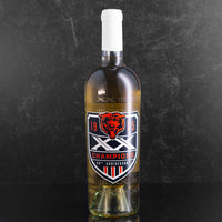 Chardonnay wine bottle with 1985 Chicago Bears champions on the bottle
