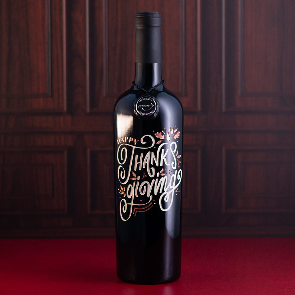 Happy Thanksgiving Etched Wine