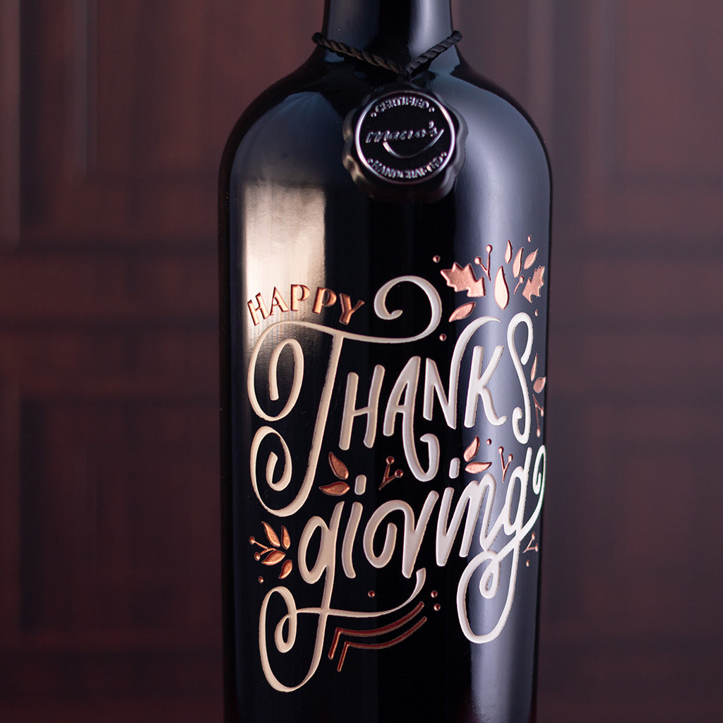 Happy Thanksgiving Etched Wine