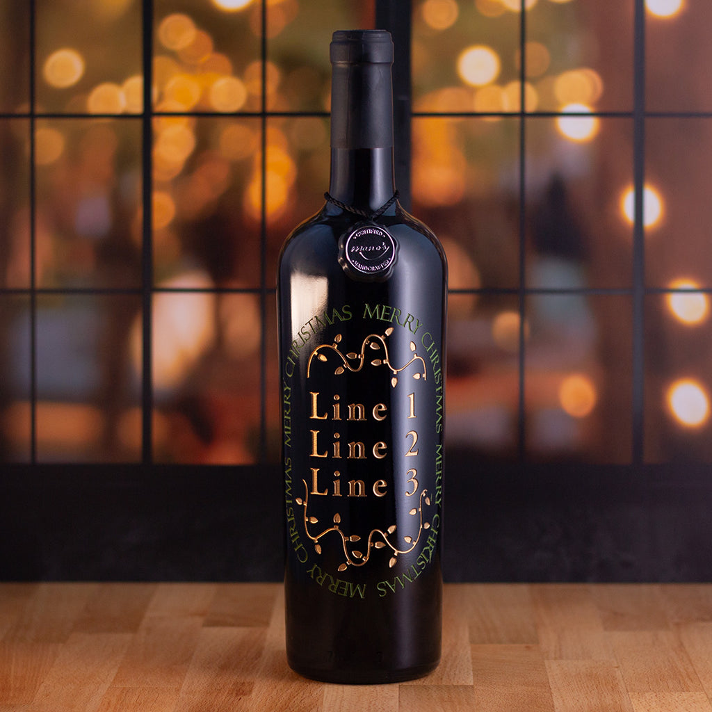Merry Christmas Lights Custom Etched Wine Bottle