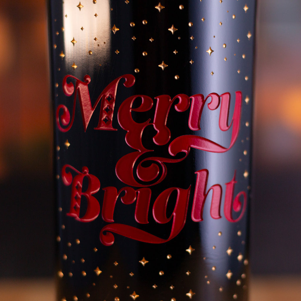 Merry and Bright Etched Wine Bottle