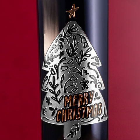 Merry Christmas Tree Etched Wine