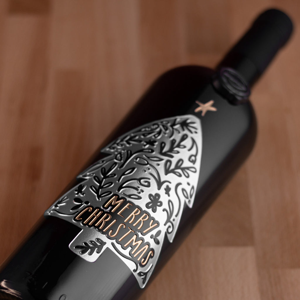 Merry Christmas Tree Etched Wine