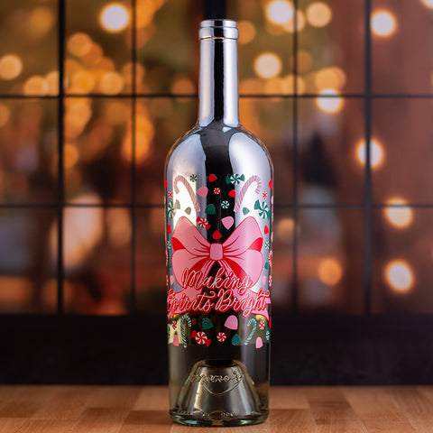 Pink Holiday Bow Metallic Silver Dipped Sauvignon Blanc wine