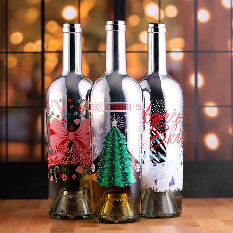 Enjoy sauvignon blanc and chardonnay festive holiday wines with the Metallic Dipped Holiday Wine 3 Pack