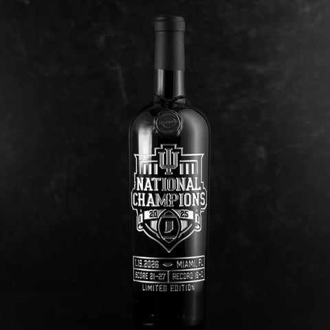 Indiana University 2025 National Champions Official Logo Etched Wine