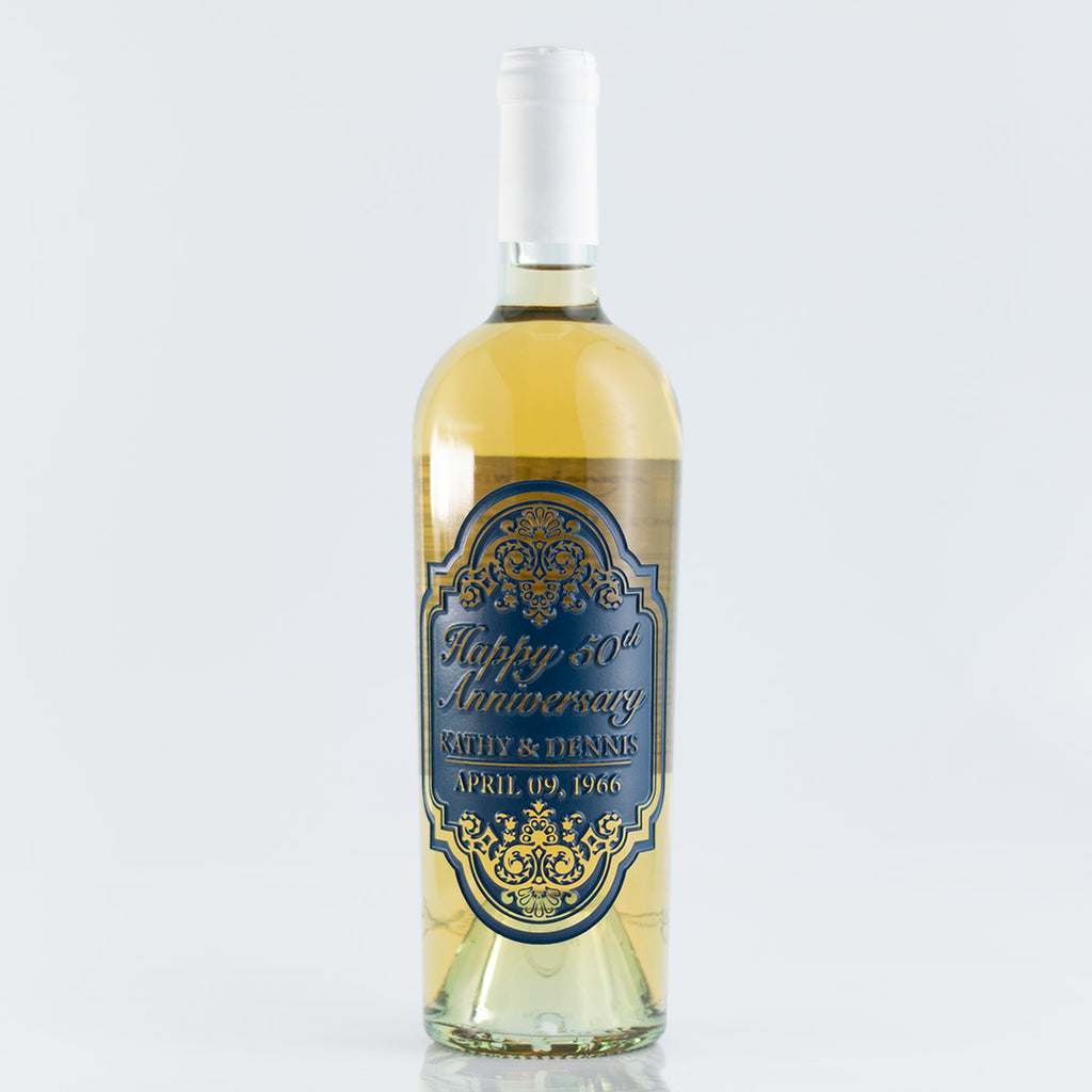 Personalize a chardonnay anniversary wine bottle from Mano's Wine for your anniversary