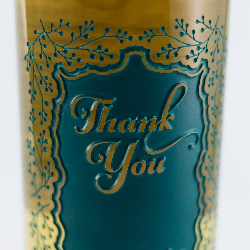 Custom Thank You Foliage Frame Chardonnay Etched Wine