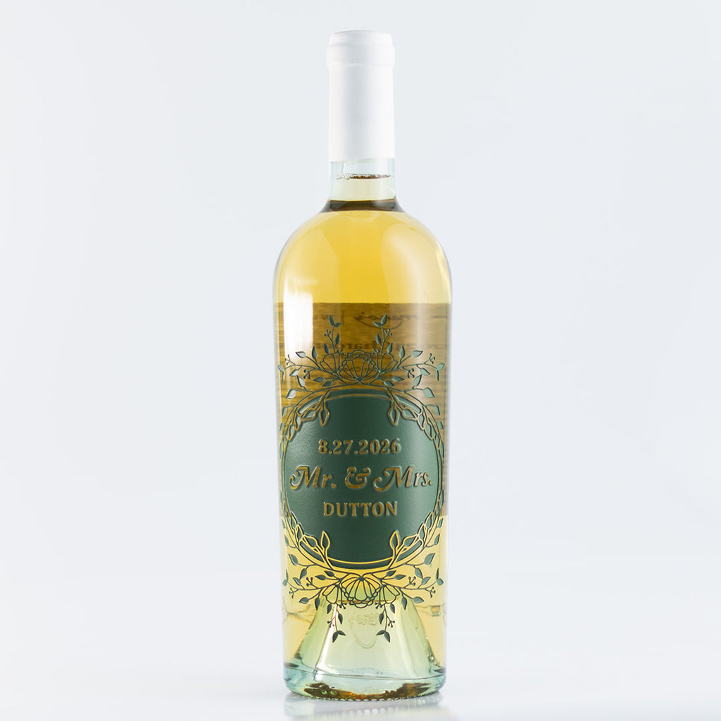 Wedding Foliage Frame Chardonnay Custom Etched Wine