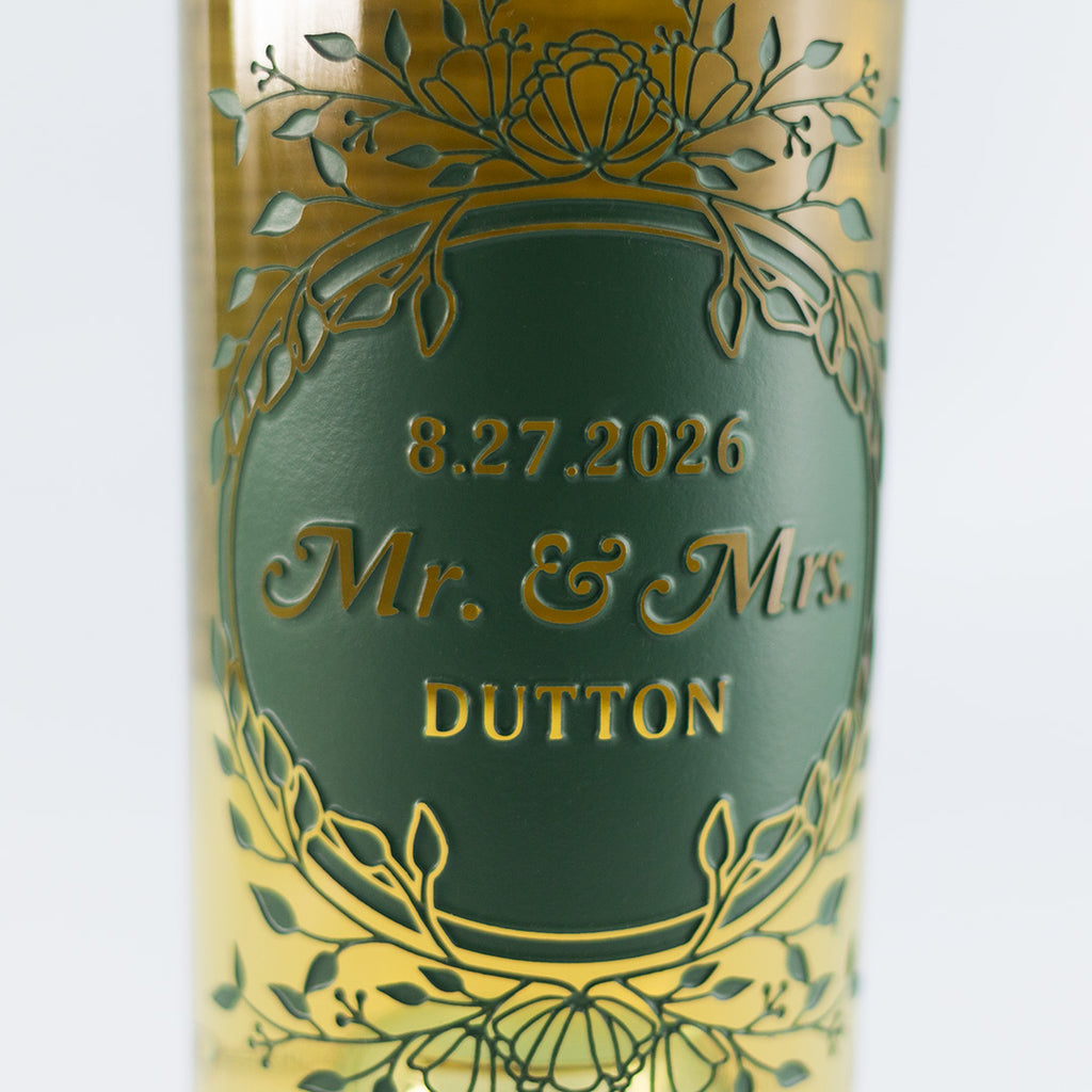 Wedding Foliage Frame Chardonnay Custom Etched Wine