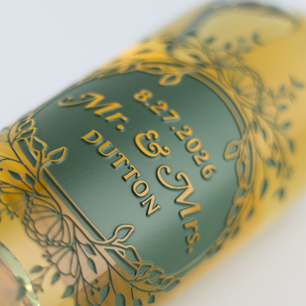 Wedding Foliage Frame Chardonnay Custom Etched Wine