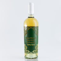 Custom Text Greenery Frame Chardonnay Etched Wine