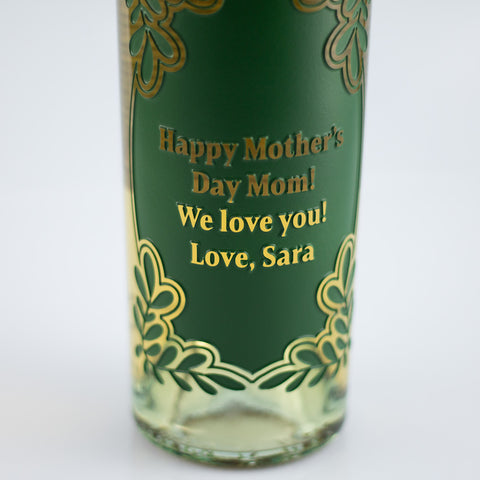 Custom Text Greenery Frame Chardonnay Etched Wine