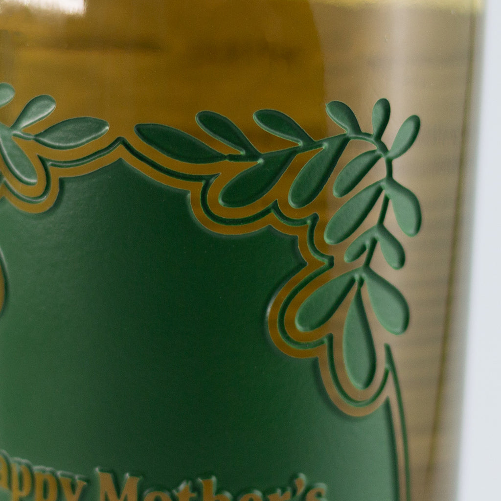 Custom Text Greenery Frame Chardonnay Etched Wine