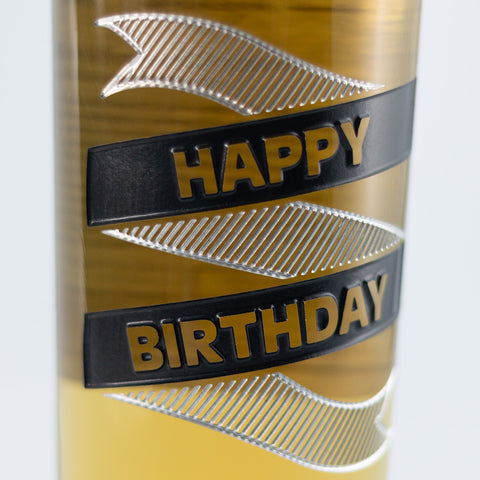Happy Birthday Ribbon Chardonnay Custom Etched Wine