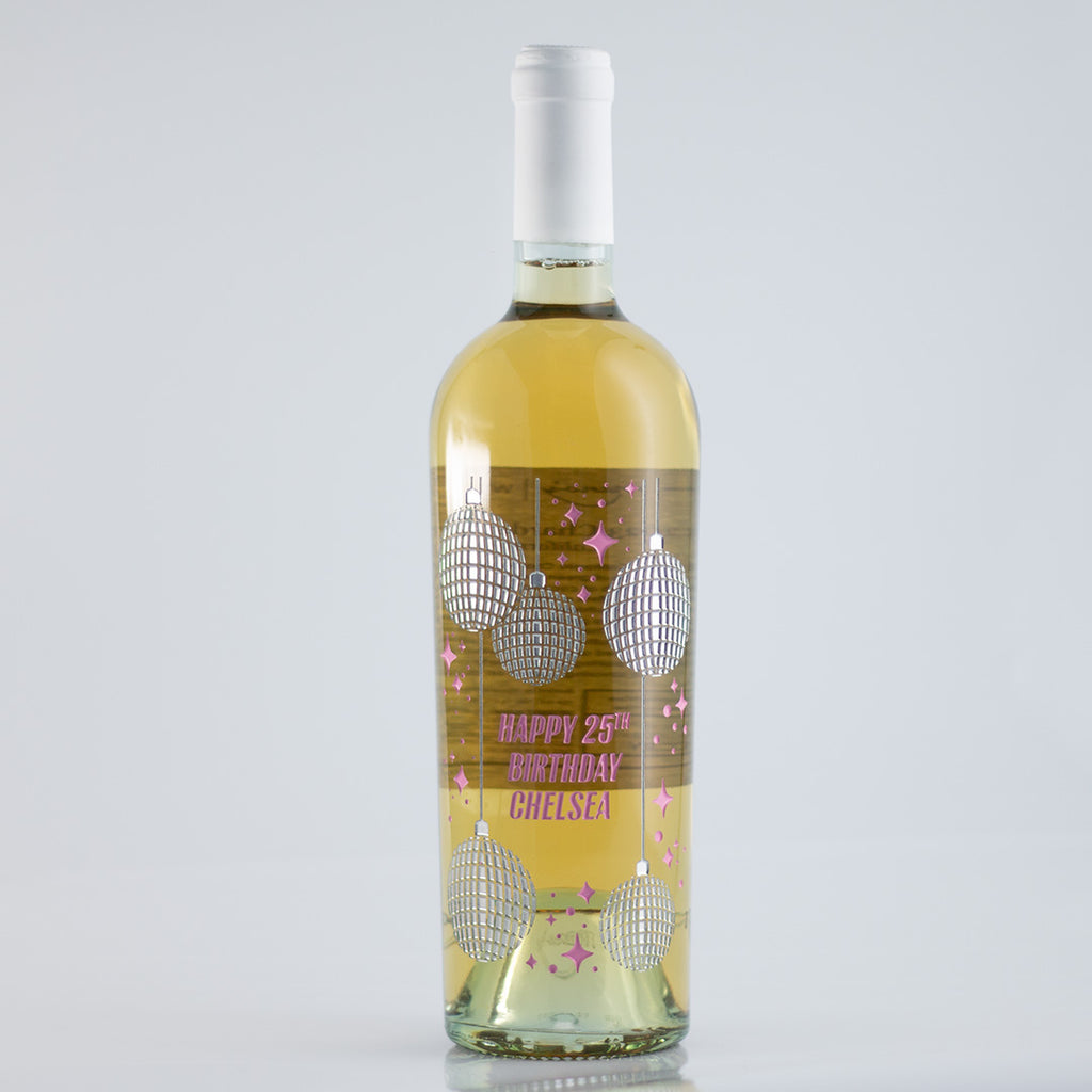 Happy Birthday Disco Chardonnay Custom Etched Wine