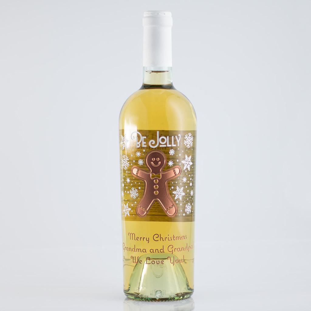 Be Jolly Gingerbread Chardonnay Custom Etched Wine