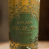 Wedding Foliage Frame Chardonnay Custom Etched Wine