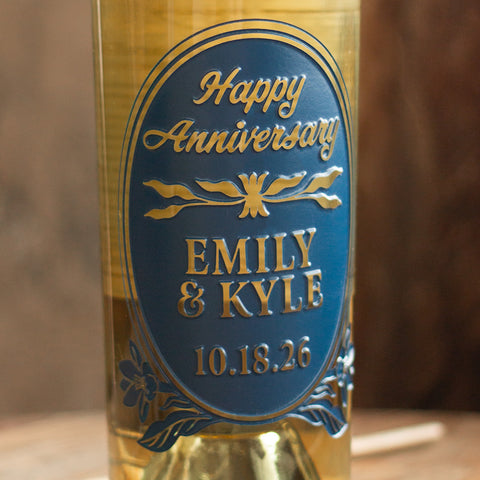 Anniversary Ornate Frame Chardonnay Custom Etched Wine