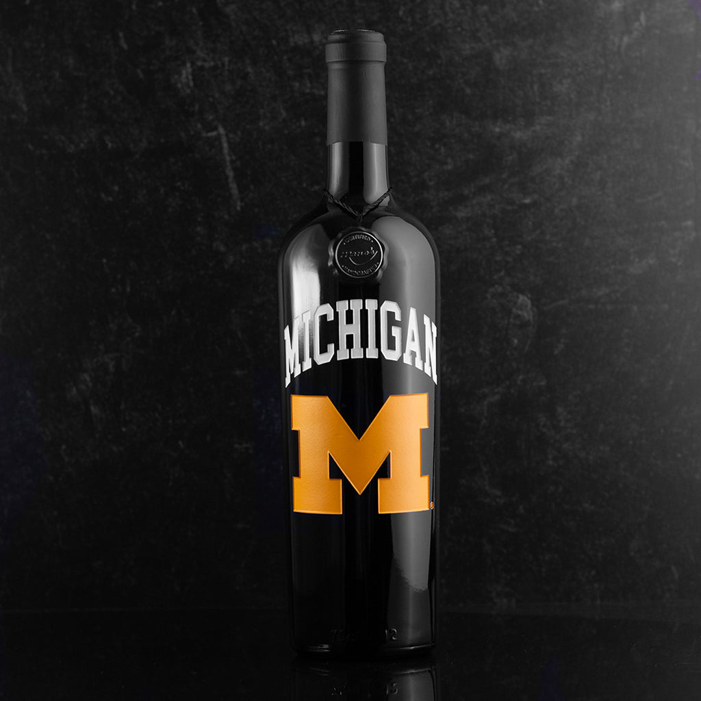 Order the Mano's Wine University of Michigan Logo Etched Wine bottle