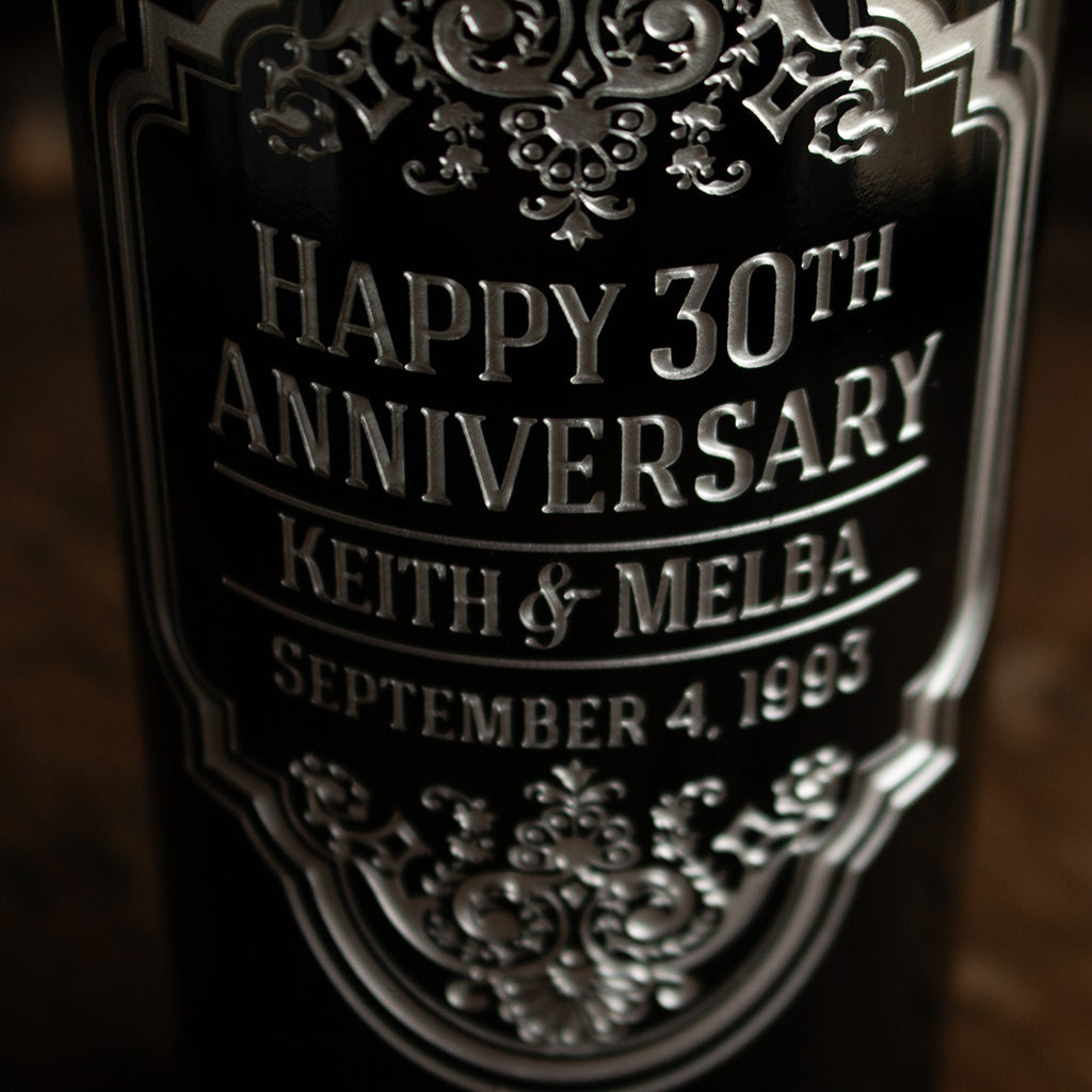 Anniversary Frame Custom Etched Wine Bottle